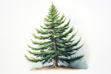 Wall Mural - Watercolor and pencil drawing of spruce tree.