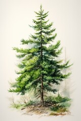 Wall Mural - Watercolor and pencil drawing of spruce tree.