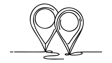 Fototapete - Location pointer continuous one line drawing. GPS navigation line route mark. Vector illustration isolated on white