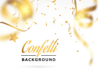 Wall Mural - Confetti background.Birthday,anniversary,celebration banner.Falling shiny golden confetti.Background for anniversary party.Elements for preparing holiday design.	