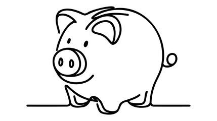 Wall Mural - Piggy bank in continuous line art drawing style. Pig moneybox black linear sketch isolated on white background. Vector illustration