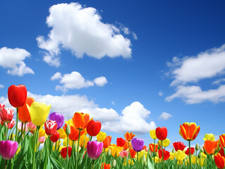 Wall Mural - tulips against blue sky