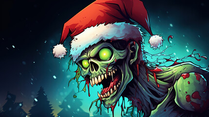 Wall Mural - cartoon zombie wearing a Santa hat, Christmas art, generative ai 