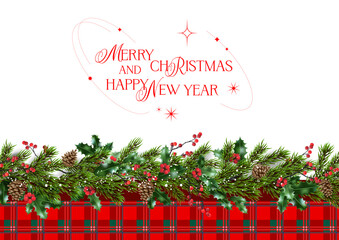 Wall Mural - festive banner with red tartan