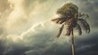 Palm tree blowing in a stormy cloud day