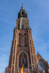 Details of XV Nieuwe Kerk (New Church, 1396 - 1496) on Market square in Delft, Holland. New Church, with 108,5 m church tower - second highest church in The Netherlands. Delft.