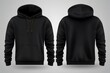 Set of Black front and back view tee hoodie hoody sweatshirt on transparent background cutout. Mockup template for artwork graphic design