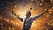 Ecstatic Person Celebrating with Confetti, Triumphant Success