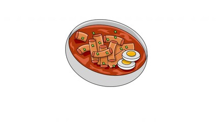 Wall Mural - Animated video of the Tteokbokki icon, a typical Korean food