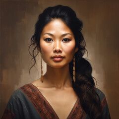 Wall Mural - Portrait of a beautiful asian woman with long black hair.