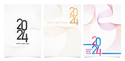 Wall Mural - vector illustration three set 2024 fonts numbers templates isolated backgrounds for New Year calendar, covering, social media header, greeting cards, screen printing, catalogue booklet, magazine cover