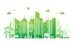 ecology environment and conservation green energy city on white background. green eco home friendly sustainable development. Vector illustration in flat design on white background. Clean and natural.