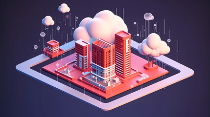 Cloud Services Isometric Illustration. Designed for blogs, banners, ads, High Quality Illustration	
