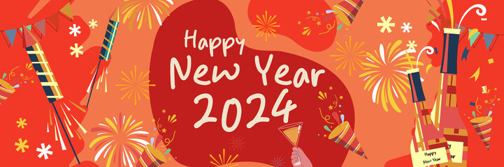 background new year 2024 color red and orange