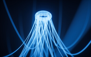 Poster - Glowing neon hanging lines, 3d rendering.