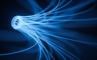 Poster - Glowing neon hanging lines, 3d rendering.