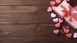 Fundo de madeira para o Dia dos Namorados, espaço para criação de conteúdo para publicidade, cartão de amor e carinho para épocas festivas e trocas de presentes ou para uso comercial.