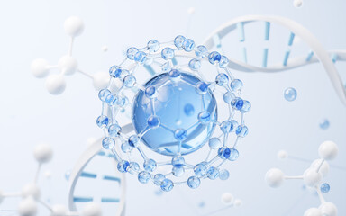 Poster - Molecule with biology concept background, 3d rendering.