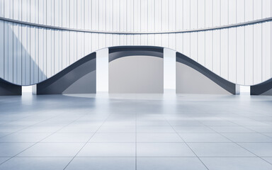Poster - Empty ground with white building background, 3d rendering.