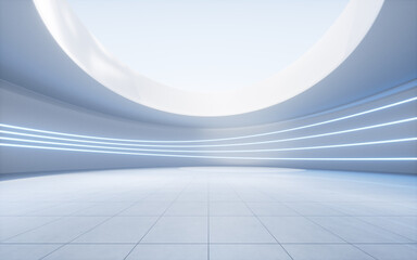 Poster - Empty ground with white building background, 3d rendering.