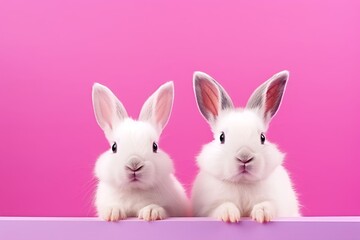 Poster - white rabbit on pink background