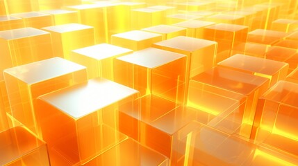Poster - vibrant orange and yellow translucent blocks: precise alignment for futuristic tech background - 3d 