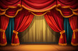 Cartoon stage curtains, downstage and main valance of theatre
