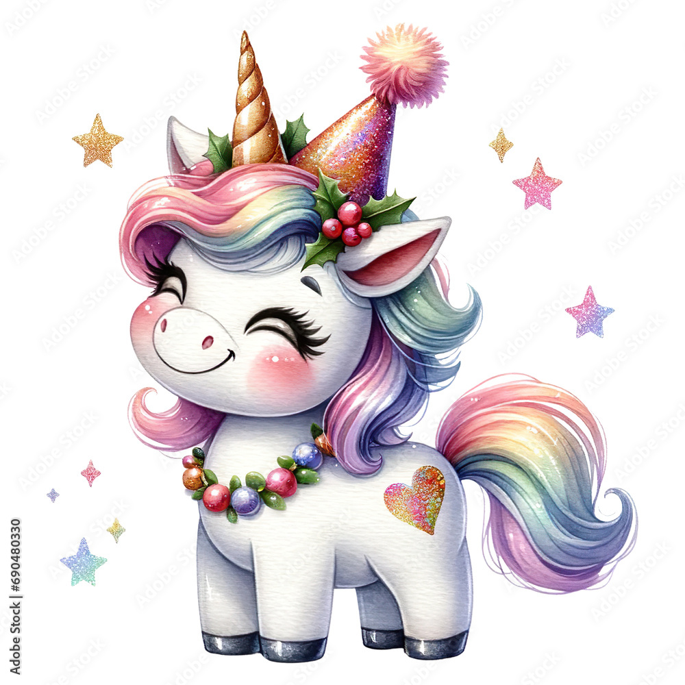 Watercolor Cute Unicorn Clipart, Celebrate the New Year Festival ...
