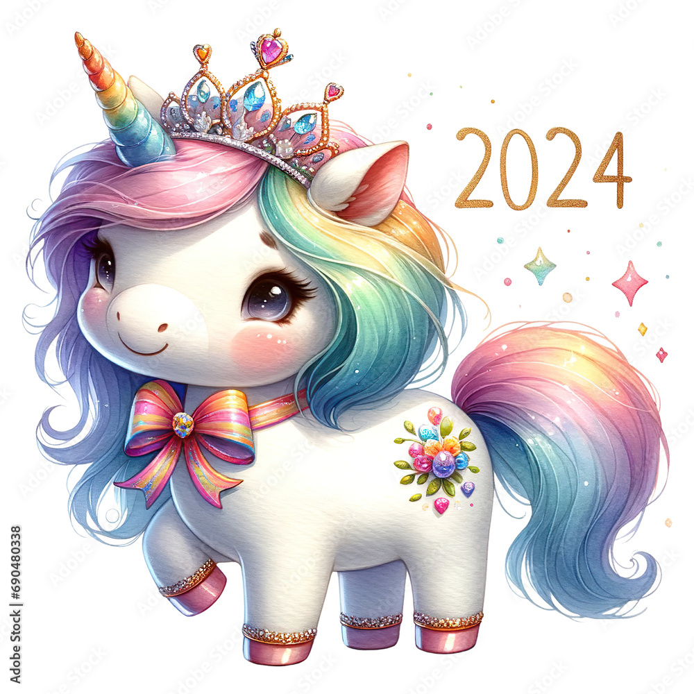 Watercolor Cute Unicorn Clipart, Celebrate the New Year Festival ...