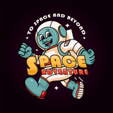 Fototapeta Dinusie - Astronaut mascot cartoon character exploring space. Suitable for logos, mascots, t-shirts, stickers and posters