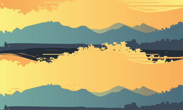 landscape with mountains. Abstract Cartoon summer background frame
