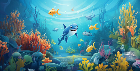 Poster - coral reef with fish, coral reef with fish and coral, coral reef with fish, coral reef and fish