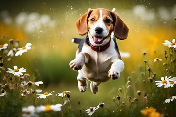 Wall Mural - golden retriever puppy running in the field