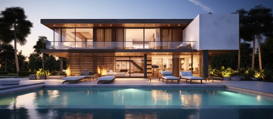 Wall Mural - Contemporary luxury villa with a pool.