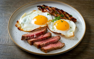 Canvas Print - Capture the essence of Steak and Eggs in a mouthwatering food photography shot Generative AI