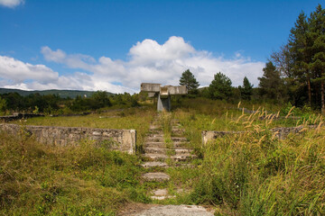 A Yugoslav-era WW2 partisan memorial in Bransko in the Bosanski Petrovac municipality of Una-Sana Canton, Bosnia and Herzegovina.Entitled Monument to the Fallen Fighters of the National Liberation War