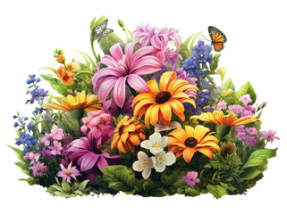 Wall Mural - colorful flower garden in full bloom isolated on transparent background