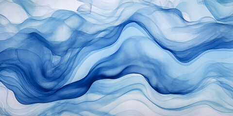 Wall Mural - Water snow wavy abstract background, blue frozen ocean flowing motion. Watercolor effect blizzard backdrop for copy space text. Snowy holiday cartoon, backdrop by Vita	
