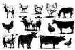 Set Farm animals. Vector sketches hand drawn illustration background. Advertising and design of flyers, booklets. Linear art style.