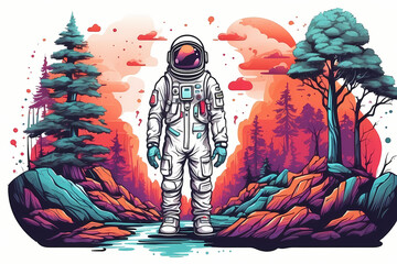 Astronaut in space for T shirt design 