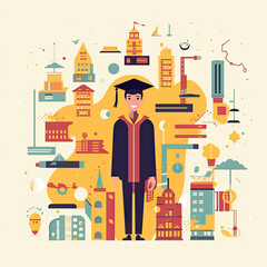  Graduation concept illustration, flat vector art, flat icon AI Generated