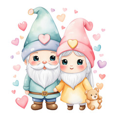 Wall Mural - a couple pastel gnome watercolor