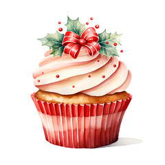 Sticker - christmas cupcake with holly