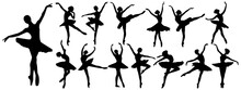 Silhouettes Of A Ballet Dancer Dancing In Various Poses And Positions Eps 10