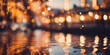 Generate an image with defocused reflections in water, capturing the essence of a waterfront New Year's celebration. 