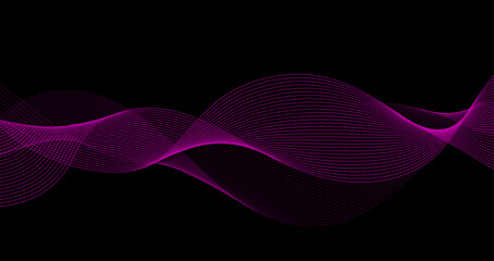 Leinwandbilder - Abstract purple smoke wavy round line pattern isolated on black background, dynamic banner in concept of Artificial intelligence, gaming, Digital technology design .