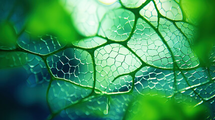 Fantasy plant cells microscopy. Green organic structures. Microlife concept. Generative AI