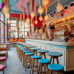 Sticker - A whimsical ice cream shop with colorful decor