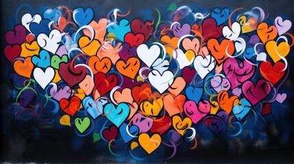 Poster - A vibrant mural depicting love and unity on a city street wall.