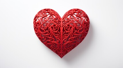 Canvas Print - A vibrant red heart in 3D, standing alone against a white background â€“ a beautifully rendered velvet heart.